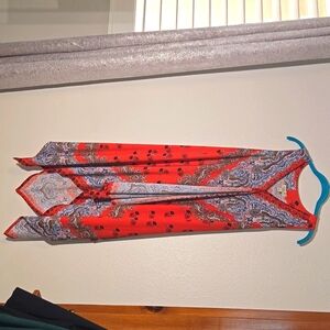 One World Red Paisley Sleeveless Boho Asymmetrical Shift Dress S